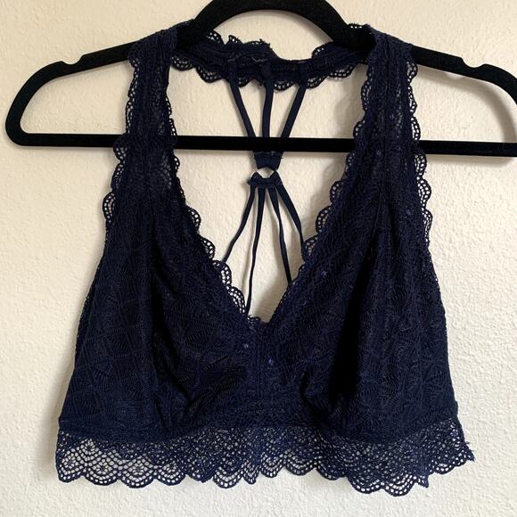5/$25 Maurices Allover Lace Strappy Bralette in Blue - Picture 1 of 3